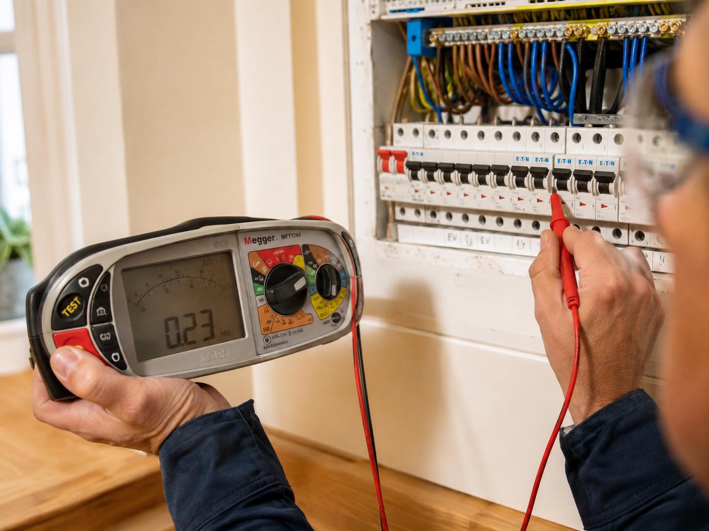 Electrical inspection and testing being carried out