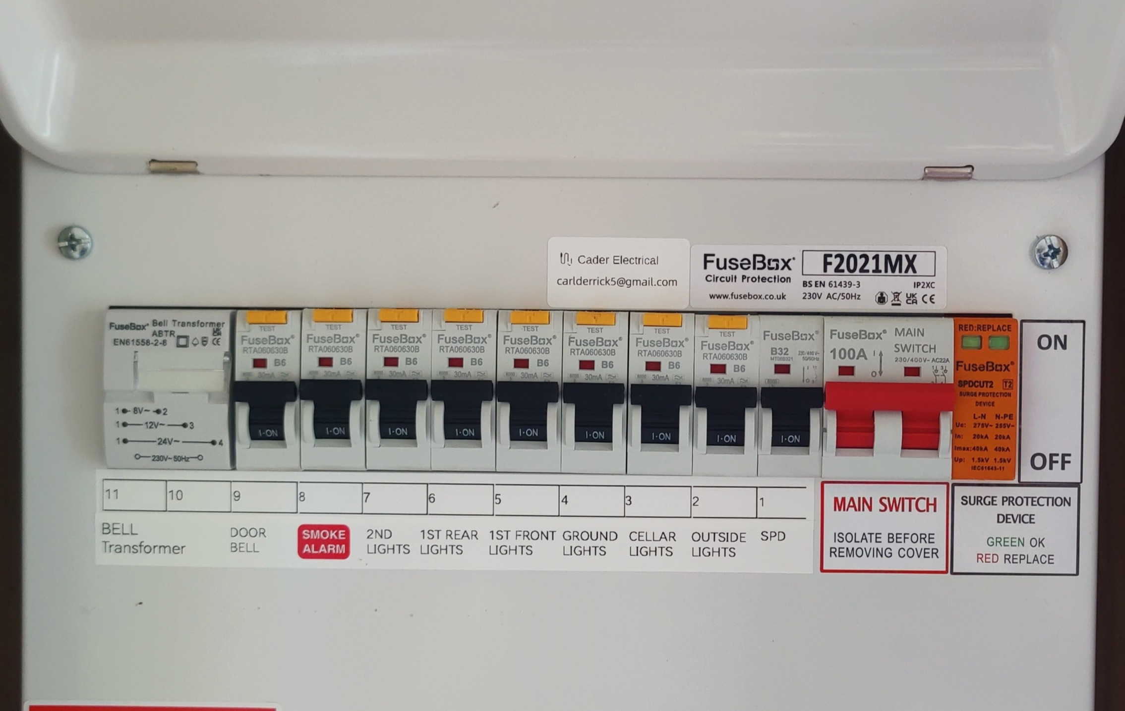 Modern RCBO consumer unit installed by Cader Electrical